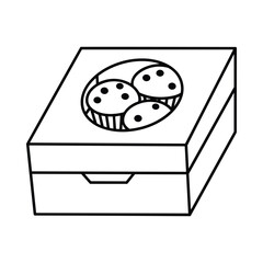 Hand drawn illustration of a box of cookies with a clear lid showing the treats inside