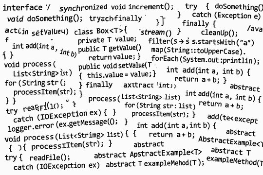 a large collage of our programming codes, absolutely chaotic, black text on a white background