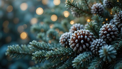 Festive winter magic awaits with frosted pinecones and shimmering lights for holiday cheer and Christmas spirit, perfect for seasonal promotions