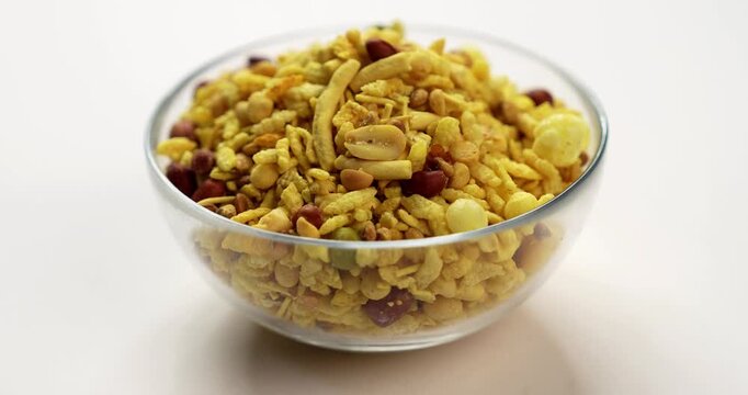 Bombay mix or Chanachur or Chiwda or farsan also known as khatta meetha chivda is an Indian snack mix, popular tea-time food from India