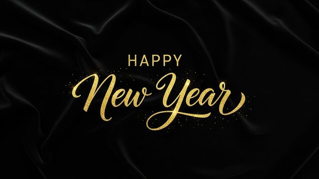 Elegant golden happy new year text on black background - Powered by Adobe