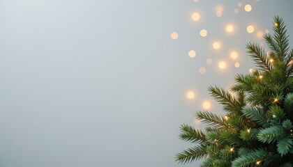 Elegant Christmas tree branches with twinkling lights create a festive mood for holiday cards and seasonal greetings during this special time of year