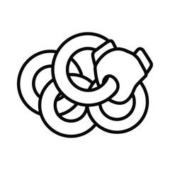 Hand holding a tangled pile of pretzels in a simple line art illustration