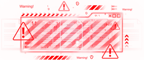 Fototapeten Pony Red warning signs and digital interface elements with binary code over white background, illustrating a cybersecurity alert or data breach concept  © ImageFlow