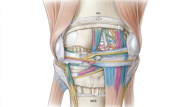 Anatomy of the Human Knee Joint Showing Ligaments, Tendons, and Cartilage in Detail for Educational Purposes