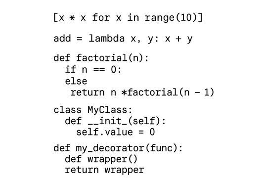 A classic joke among programmers about how chaotic and confusing Python code can look when all possible language constructs are mixed together at once.