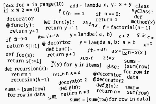 A classic joke among programmers about how chaotic and confusing Python code can look when all possible language constructs are mixed together at once.