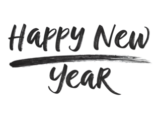 Happy New Year brush lettering festive greeting card design isolated on white background