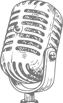 Hand-drawn sketch of a retro microphone, showcasing vintage design and classic details. Perfect for music, podcast, audio, broadcasting, nostalgia, and retro-themed creative projects.