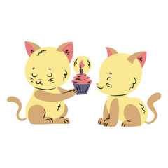 Cute kittens birthday hand drawn