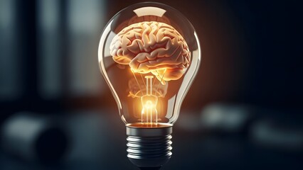 Brain inside lightbulb idea innovation creativity