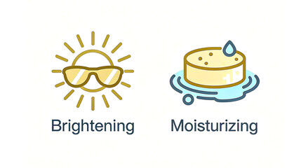 Sunglasses and moisturizing cream elements represent the concept of brightening skin tone and moisturizing, suitable for promotional materials of skincare brightening products.
