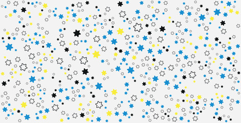 Scattered colorful star shapes on a white background