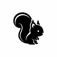 Cute Black Silhouette of a Squirrel Facing Right.