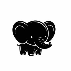 Charming black baby elephant cartoon illustration with adorable features and playful demeanor.