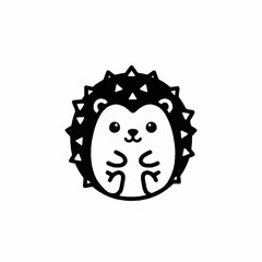 Cute cartoon hedgehog illustration simple black and white drawing.