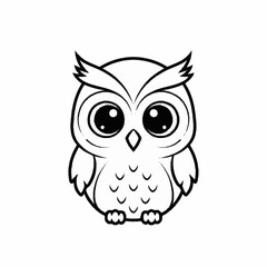 Adorable Cartoon Owl Line Art Illustration for Coloring Books.
