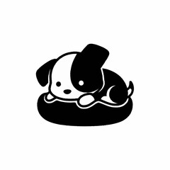 Adorable Puppy Curled Up in Bed - A Charming Black and White Illustration.