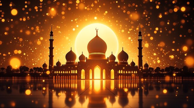 Ramadan kareem mubarak islamic mosque eid al adha eid mubarak golden background celebration design art - Powered by Adobe