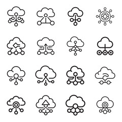 Saas and automation icon set outline pack featuring a distinctive silhouette style