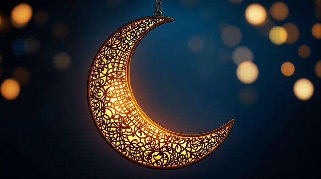 Ramadan kareem crescent moon islamic decoration eid mubarak background islamic greeting card design vector