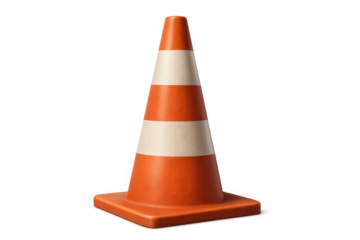 Traffic cone standing isolated, providing safety warning for construction and road work, transparent background