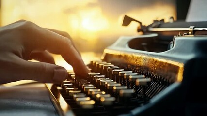 Vintage Typewriter Keys Hand Typing at Sunset Creative Writing Process.