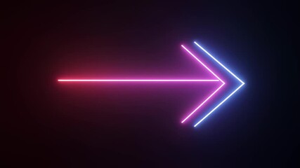 Neon arrow pointing right glowing pink and blue abstract background light - Powered by Adobe