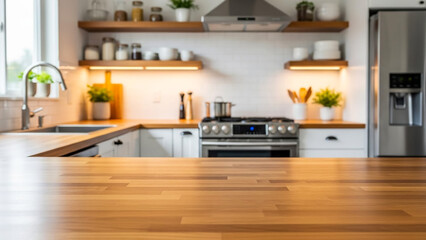 Modern kitchen design with wood countertop and stainless steel appliances