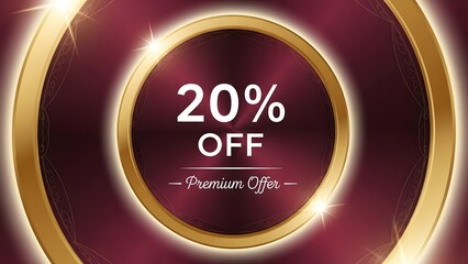 Elegant 20 percent off sale announcement with luxurious gold and red background