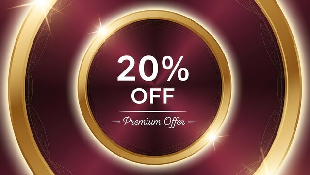 Elegant 20 percent off sale announcement with luxurious gold and red background