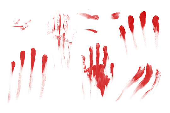 Human bloody hand print. Crime clip art on white background