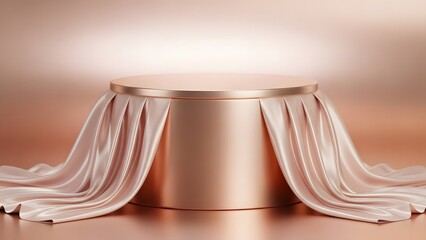 Elegant rose gold podium draped with luxurious fabric for product display