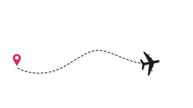 4K Airplane Flight Route Line Animation with Dashed Path
