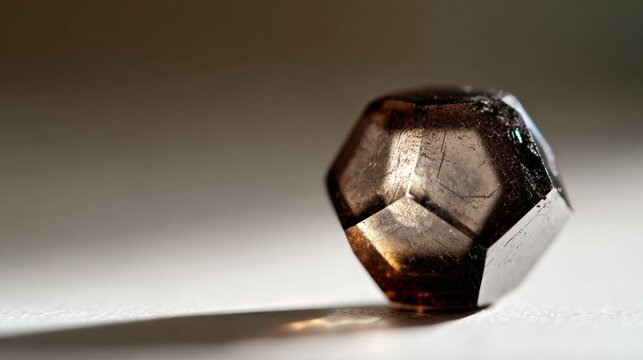 condoning. A naturally formed icosahedral crystal mineral, refracting geometric light in soft natural lighting against a clean background. STEM education sheets.