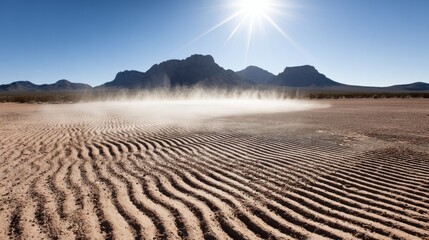 Naklejka premium tennessine. Desert landscape with heat waves distorting the view of distant mountains. travel magazines, destination branding, designed for travel destination branding, used by health educators.