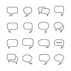 Obraz premium Collection of sixteen black outline speech bubble icons on white background talk chat