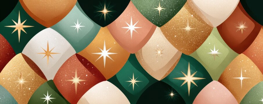 Abstract diamond pattern with starbursts in warm and cool colors for festive decorative design - Powered by Adobe