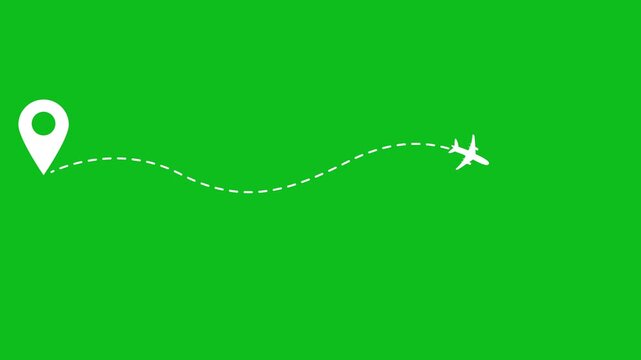 4K airplane flight route line animation with dashed path and start point
