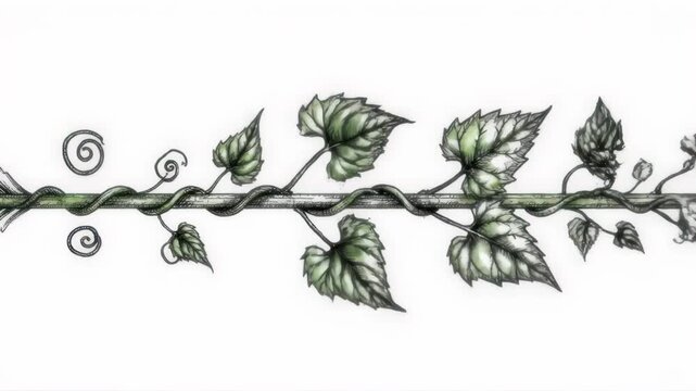 Grapevine Plant Growing and Spreading on White Background Animation