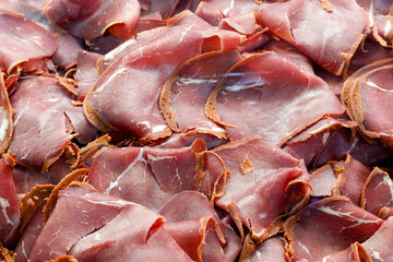 Dried meat bacon slices ready to eat
