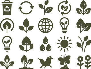 Large Set of Environment, Nature, and Eco Vector Monogram Icons.