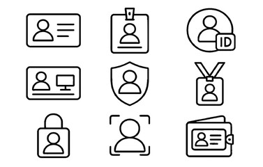 ID Card and Security Icons Set – Identification, Badge, Access Control Line Icons