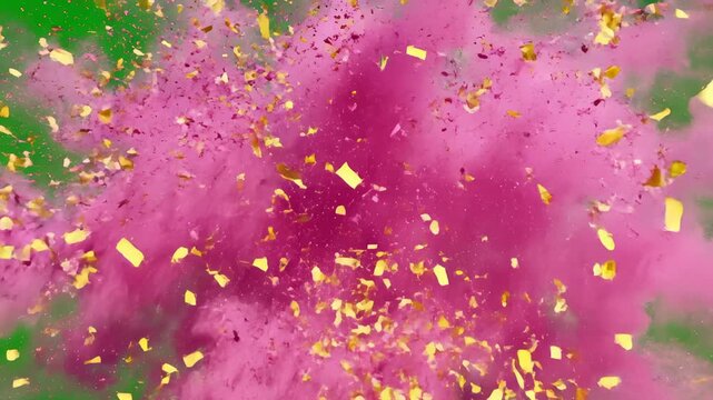 Pink Dust and Confetti Bursting on Green Screen Background