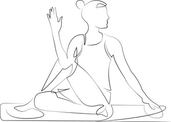 One continuous line drawing on white isolated background. Minimalism linear illustration. person, sport, woman, position, yoga, fitness, health, pose, asana, physical exercise