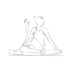 One continuous line drawing on white isolated background. Minimalism linear illustration. person, sport, woman, position, yoga, fitness, health, pose, asana, physical exercise