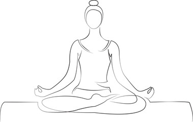 One continuous line drawing on white isolated background. Minimalism linear illustration. woman, yoga, lotus, person, exercise, meditation, relaxation, fitness, sitting, meditating