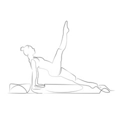 One continuous line drawing on white isolated background. Minimalism linear illustration. sport, health, people, yoga, exercise, stretching, woman, young, lifestyle, balance