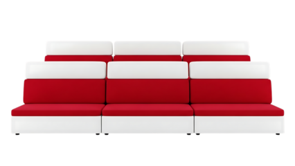 Modern tiered red and white modular seating system for spaces