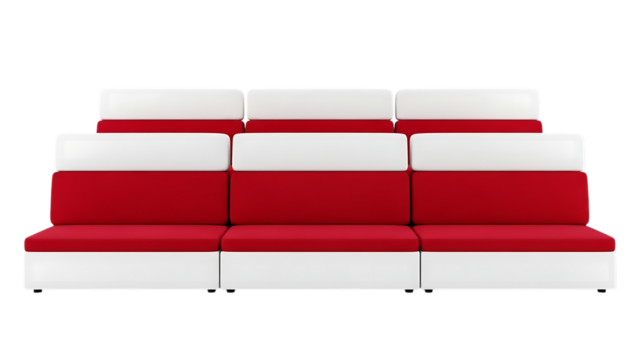 Modern tiered red and white modular seating system for spaces